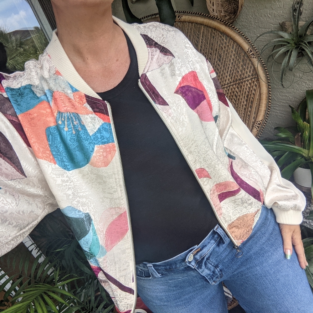 Anthropologie Elevenses Geo Bomber Jacket 80s